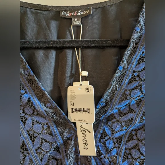 NWT Free People Lyla Royal blue & black lace mini dress.Medium for love & lemons - Picture 4 of 11